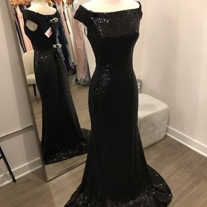 Theia “Leigh” Black Sequin Gown